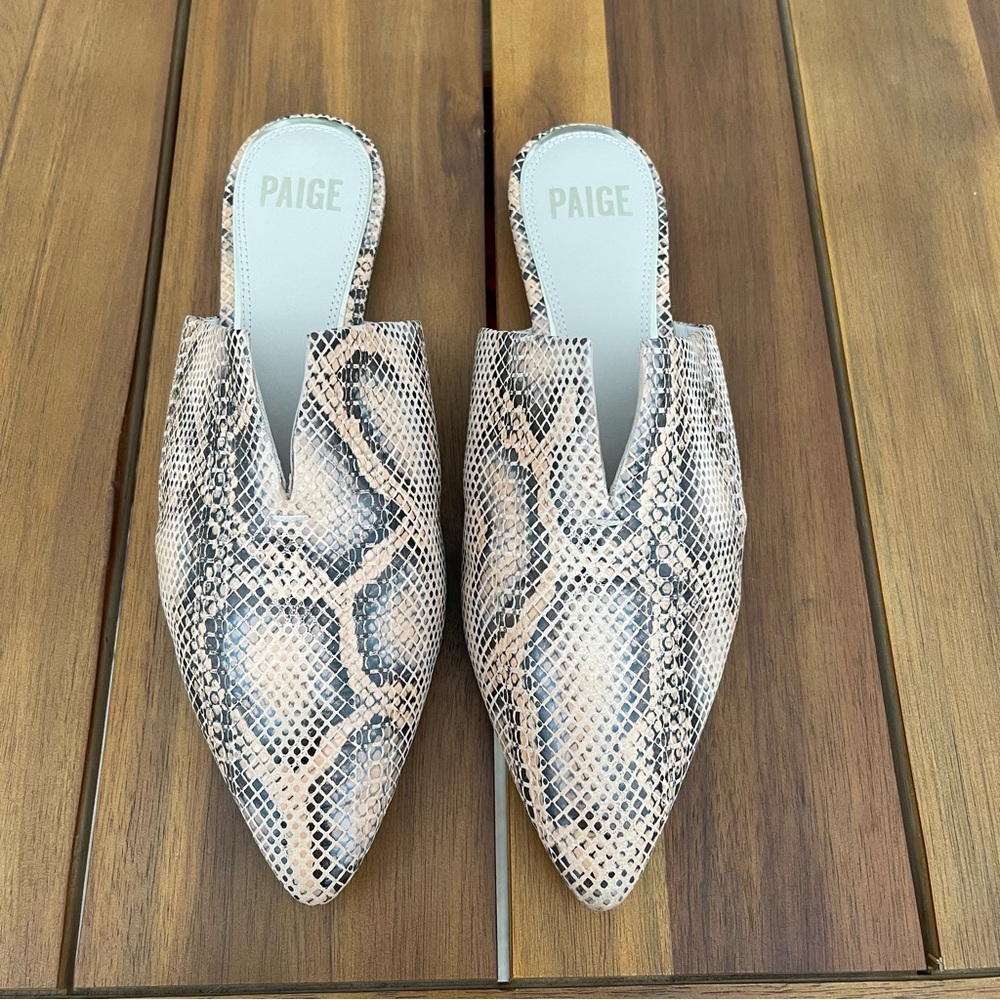 PAIGE Cream and Tan Snakeskin Genuine Leather Mules
